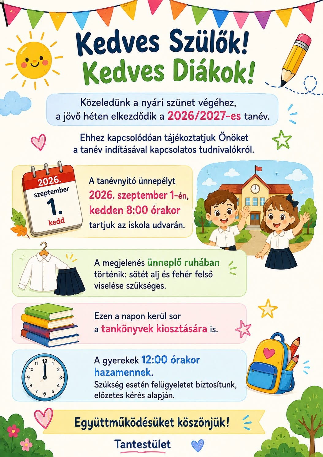 Tanév kezdés 2026/2027. tanév
